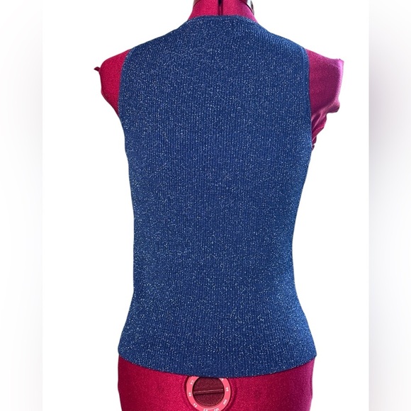 Vintage Blue Sparkle rib knit Sleeveless Top - Picture 3 of 8